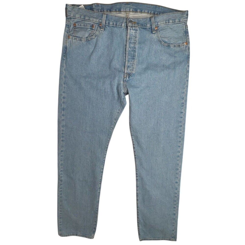 Levis 501 Mens 40X38 Original Jeans Stretch Denim Light Indigo Irregular New